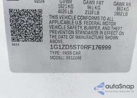 2024 Chevrolet Malibu Fwd 1Lt z USA, uszkodzony, nr VIN 1G1ZD5ST0RF176999